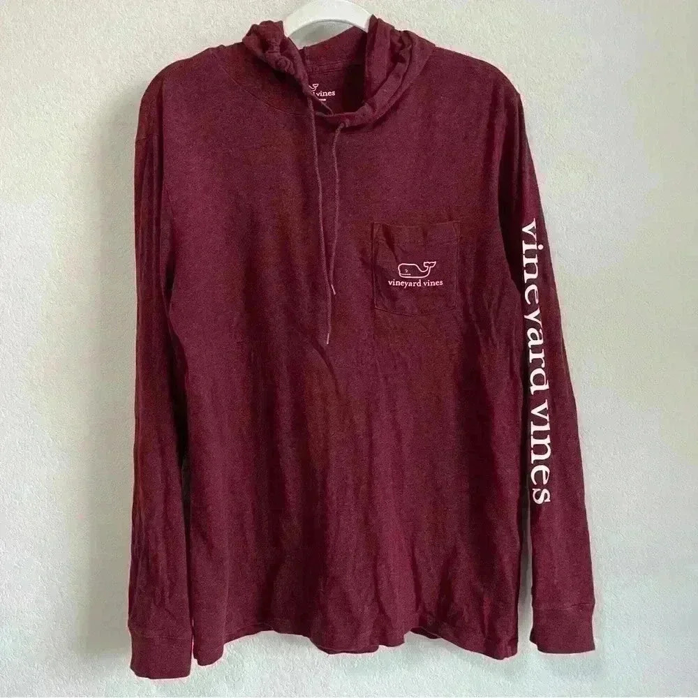 Vineyard Vines Men's Burgundy Long Sleeve Pocket‎ Hoodie Preppy T-Shirt Size M